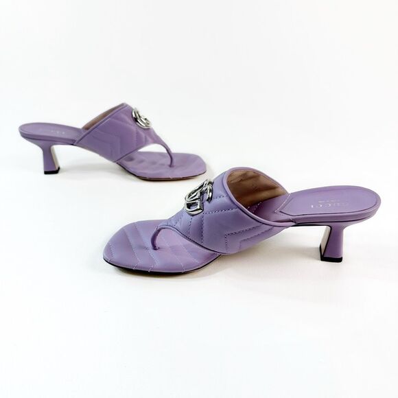 GUCCI Purple Marmont Sandals Size 38 Kitten Heel Matelasse Quilted Leather - Picture 8 of 13